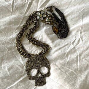 Night Goddess pendant necklace: sugar skull engraved pendant on jeweled chains